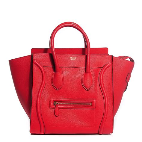 celine coquelicot red mini luggage bag|CELINE Coquelicot Drummed Calfskin Leather Mini Luggage .